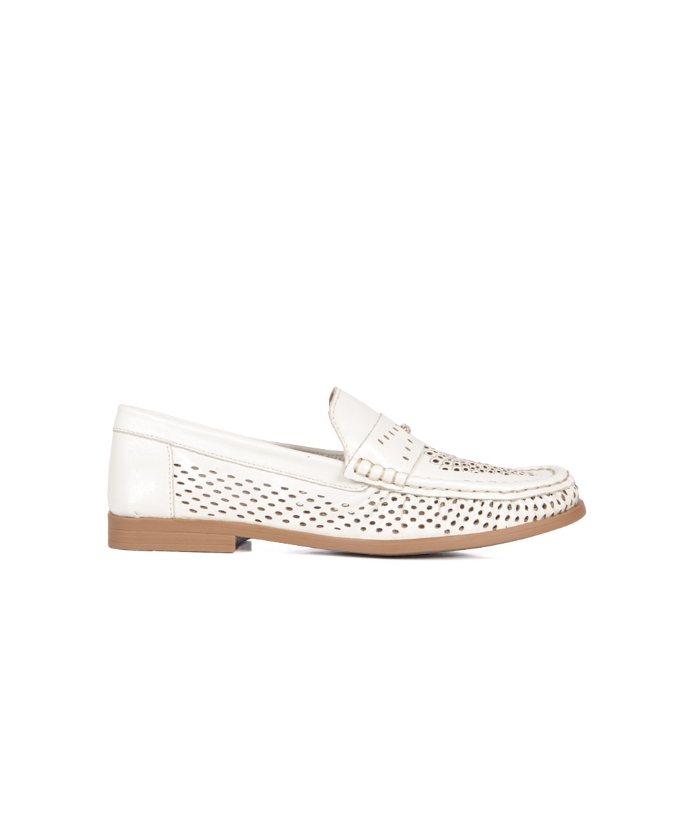 Mocassim Feminino Bottero Salto Baixo Couro OFF WHITE