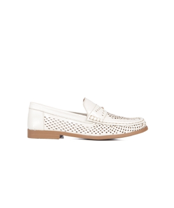 Mocassim Feminino Bottero Salto Baixo Couro OFF WHITE