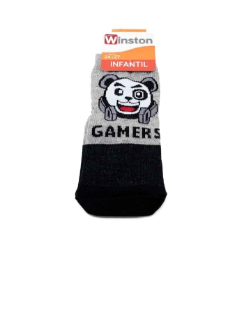 Meia Infantil Winston Panda Gamer 0300036-011 Cinza/preto