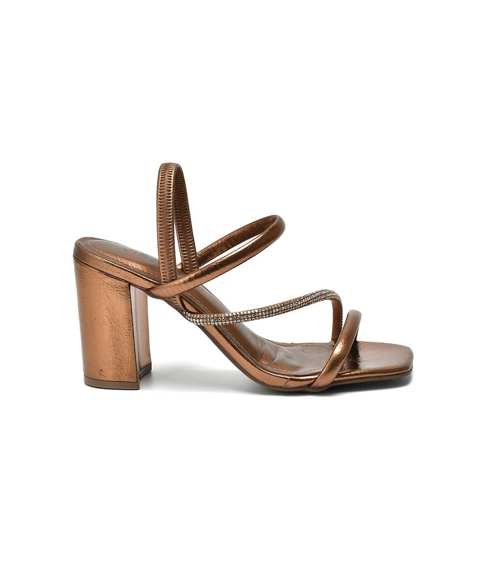 Sandália Via Marte Strass Salto Alto Cobre