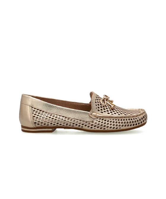 Mocassim Feminino Luz Da Lua Laço Couro Ouro