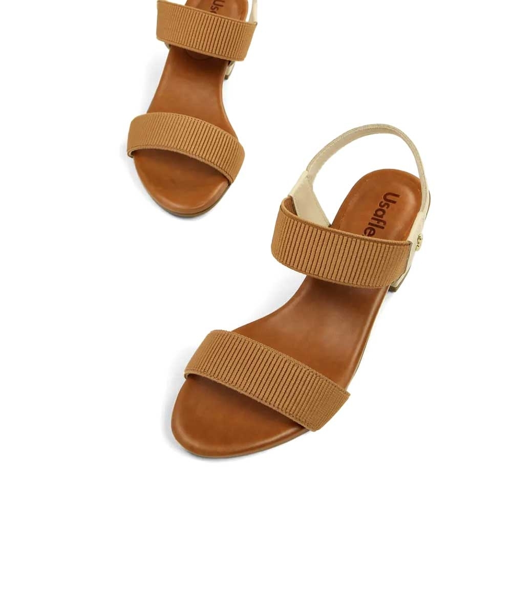 Sandália Usaflex Salto Bloco Calce Fácil Camel
