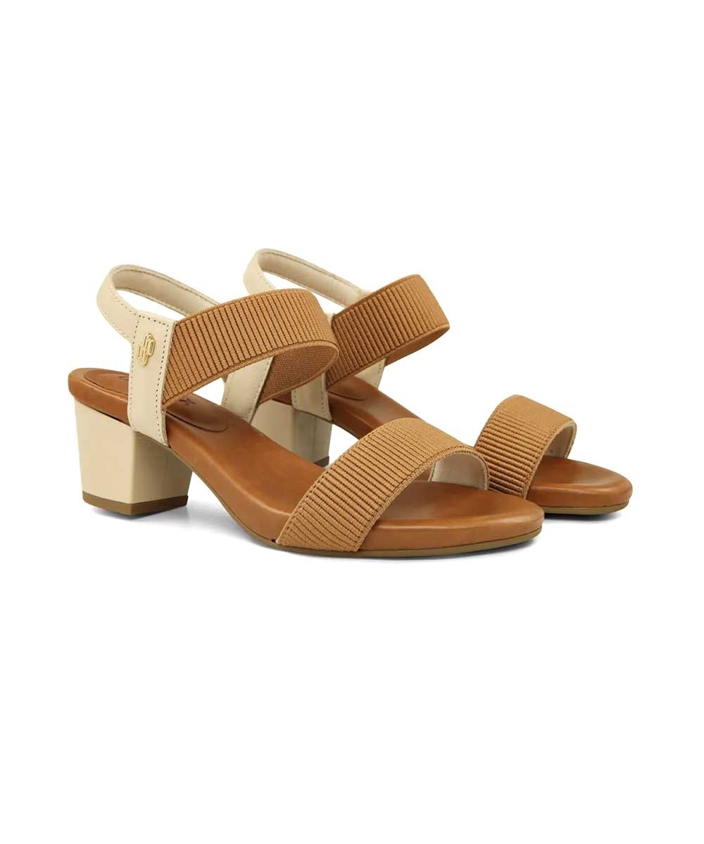 Sandália Usaflex Salto Bloco Calce Fácil Camel