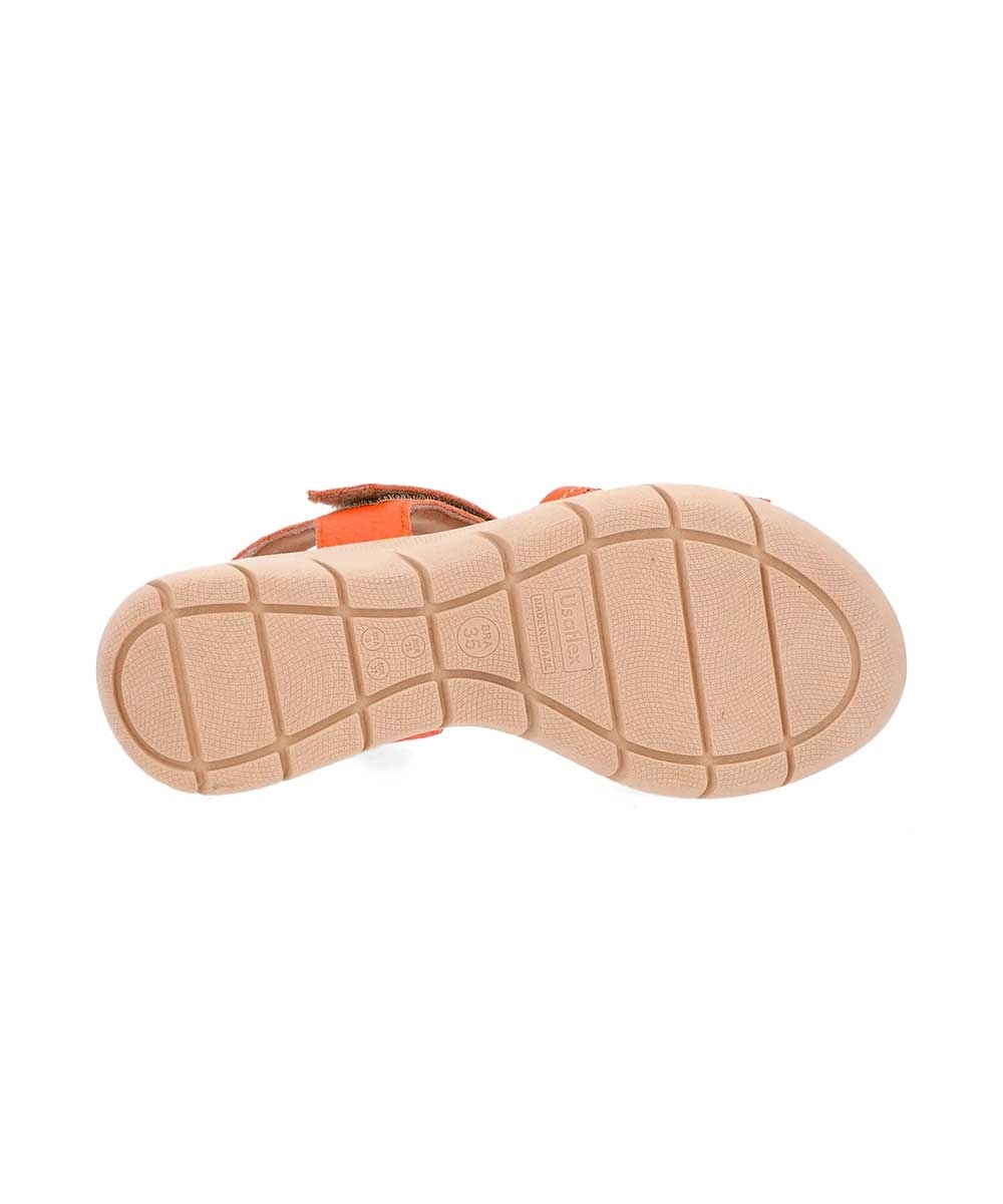 Sandália Usaflex Plataforma Fechoflex Couro Laranja