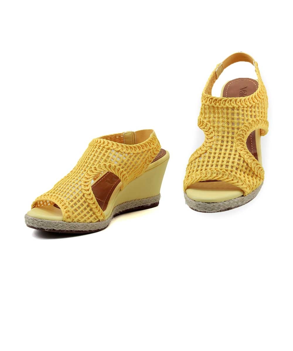 Sandália Anabela Valentina Tramada Amarelo