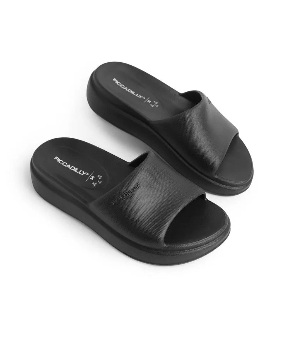 Chinelo Slide Feminino Piccadilly Marshmallow. Preto