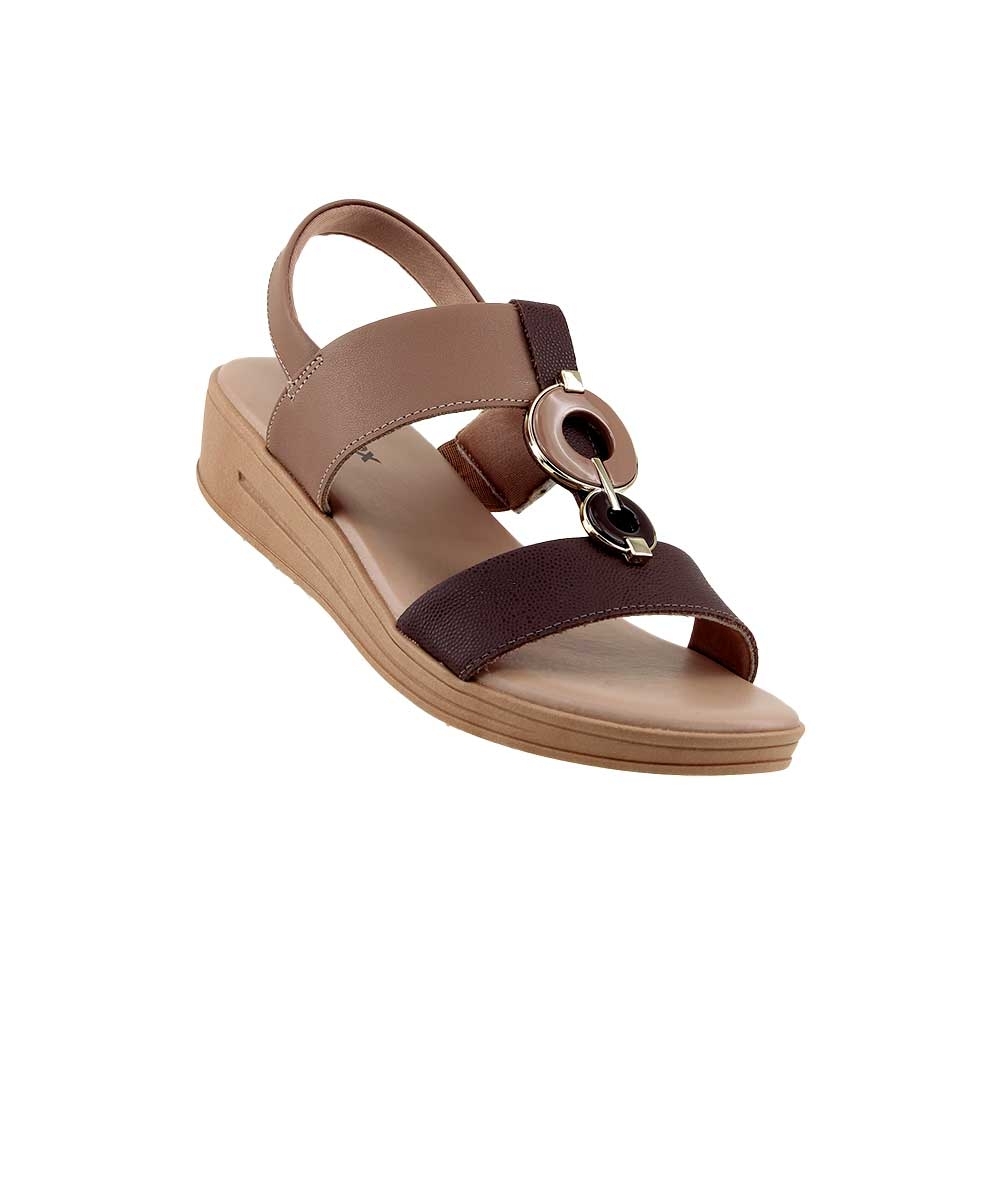 Sandália Usaflex Plataforma Enfeite Couro Camel