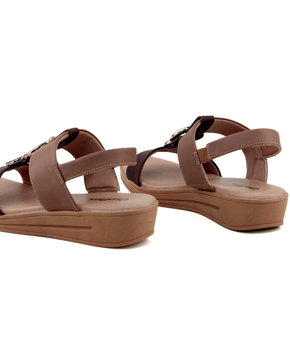 Sandália Usaflex Plataforma Enfeite Couro Camel