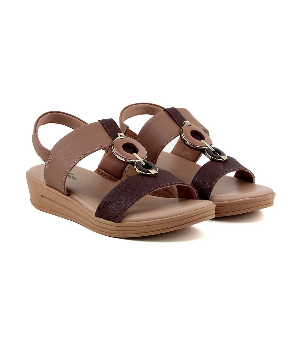 Sandália Usaflex Plataforma Enfeite Couro Camel