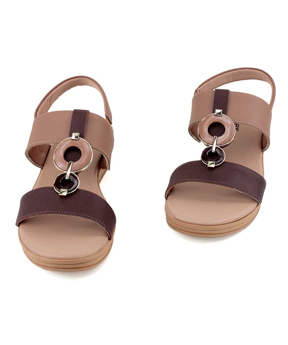 Sandália Usaflex Plataforma Enfeite Couro Camel