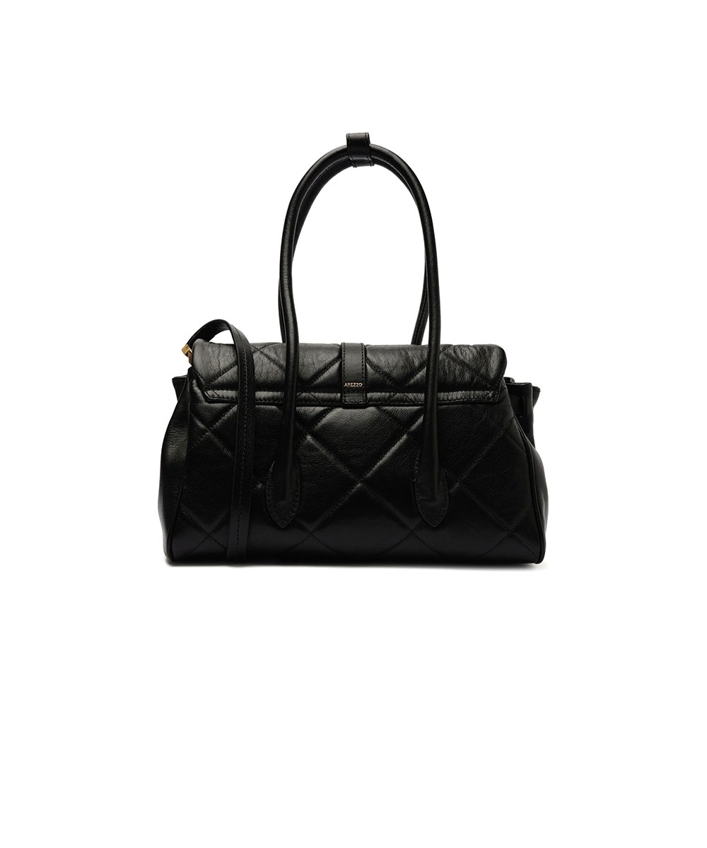 Bolsa Tiracolo Matelassê Grande Metal Couro Preto