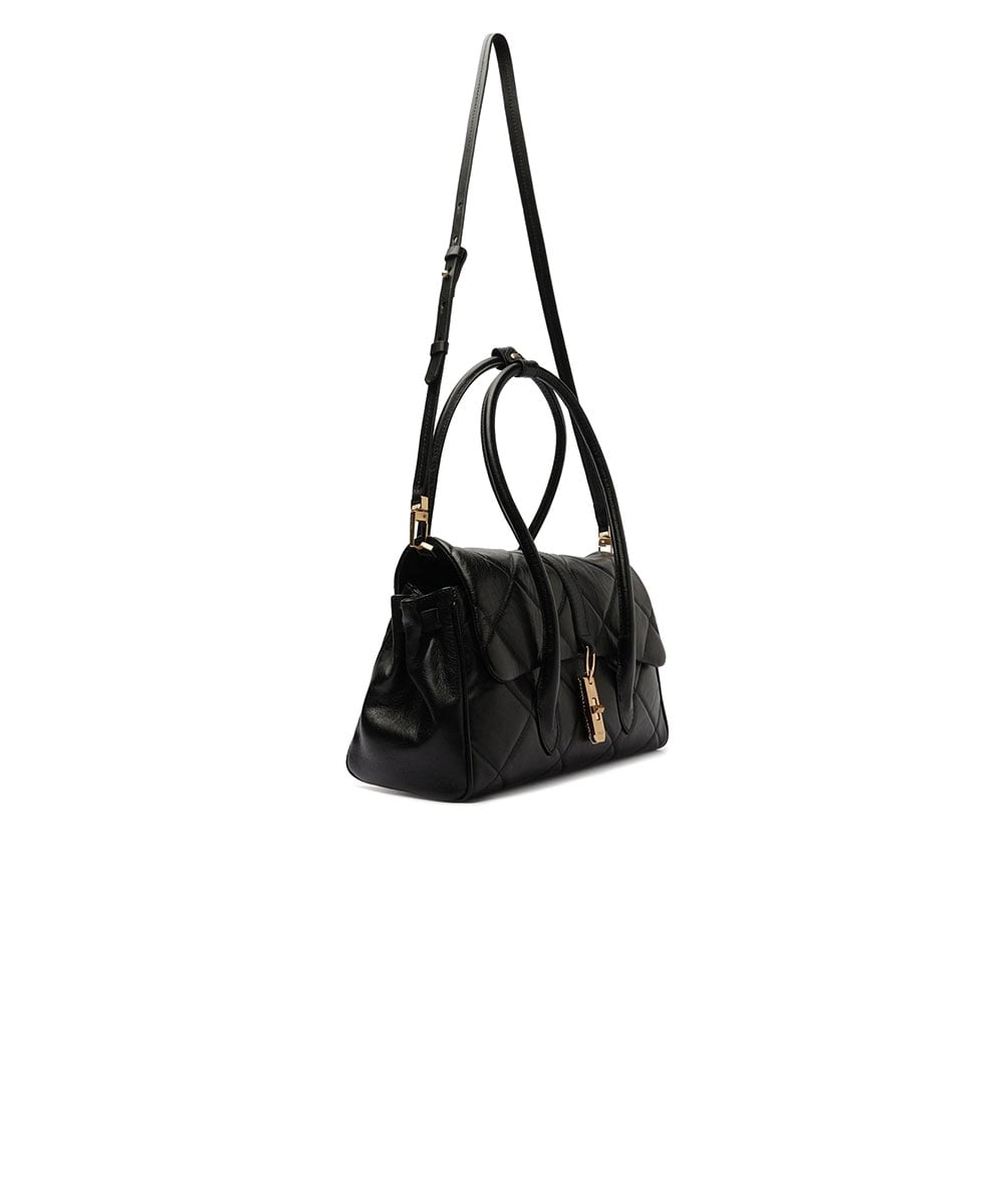 Bolsa Tiracolo Matelassê Grande Metal Couro Preto