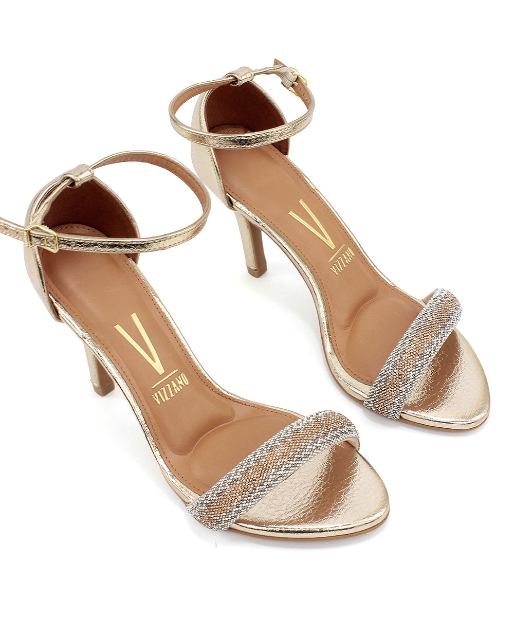 Sandália Vizzano Cristal Salto Alto DOURADO