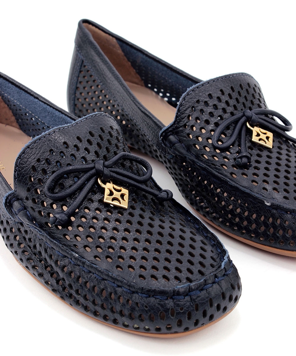 Mocassim Feminino Luz Da Lua Laço Couro Marinho