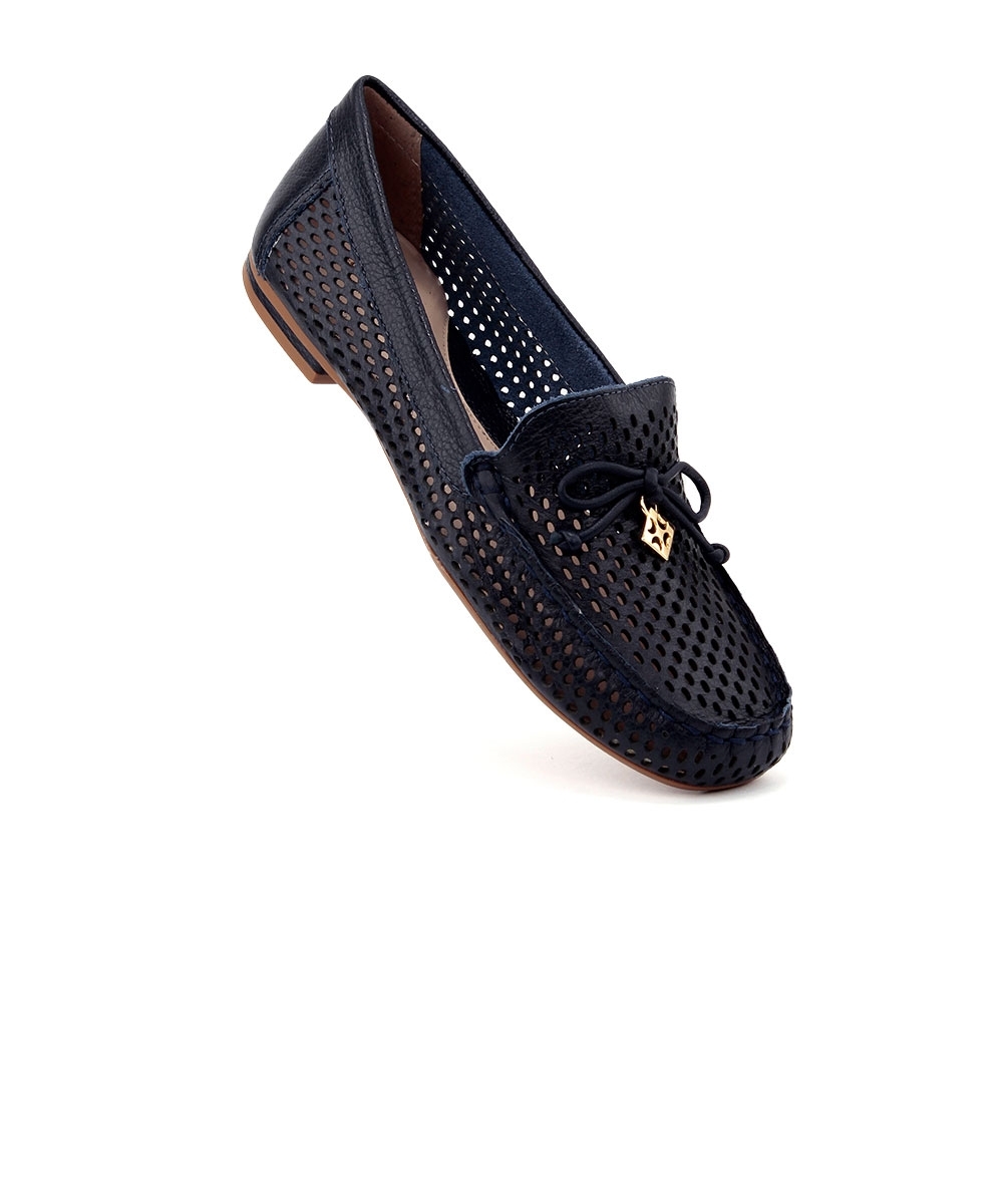 Mocassim Feminino Luz Da Lua Laço Couro Marinho