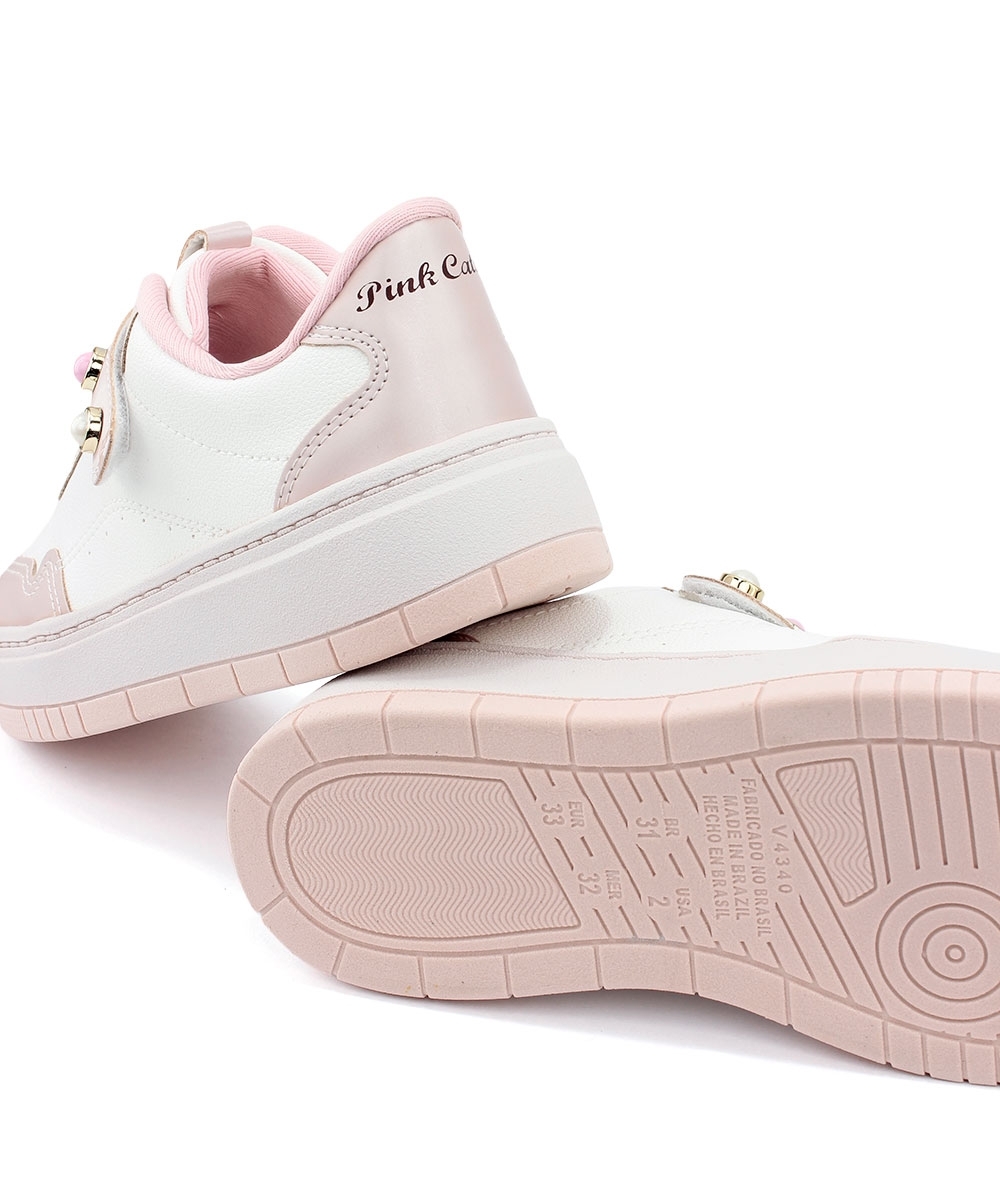 Tênis Infantil Pink Cats Calce Fácil Branco