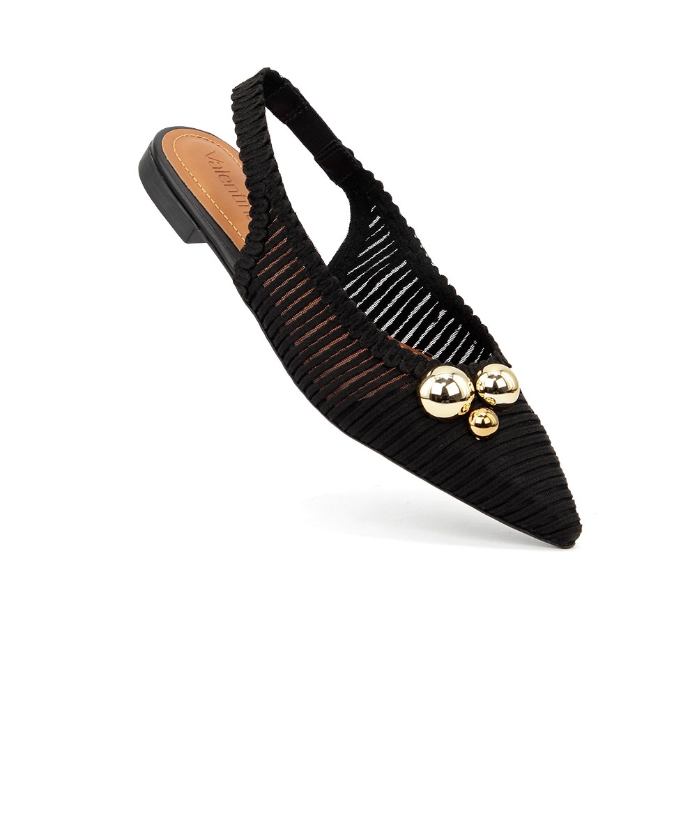 Sapatilha Slingback Valentina Bico Fino Tramada PRETO