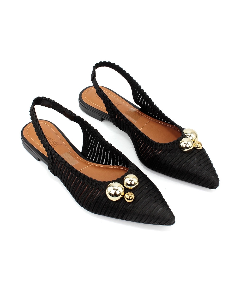 Sapatilha Slingback Valentina Bico Fino Tramada PRETO