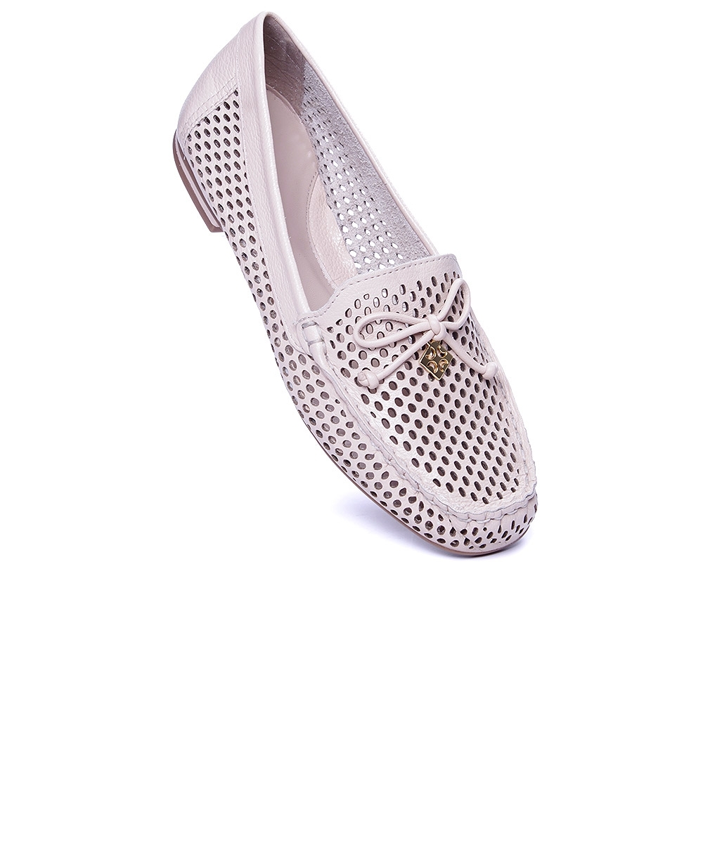 Mocassim Feminino Luz Da Lua Laço Couro Bege