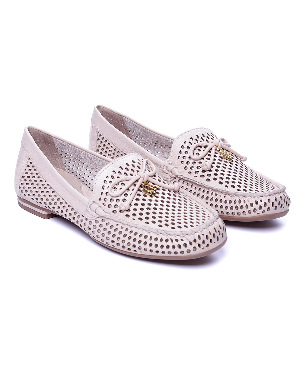 Mocassim Feminino Luz Da Lua Laço Couro Bege