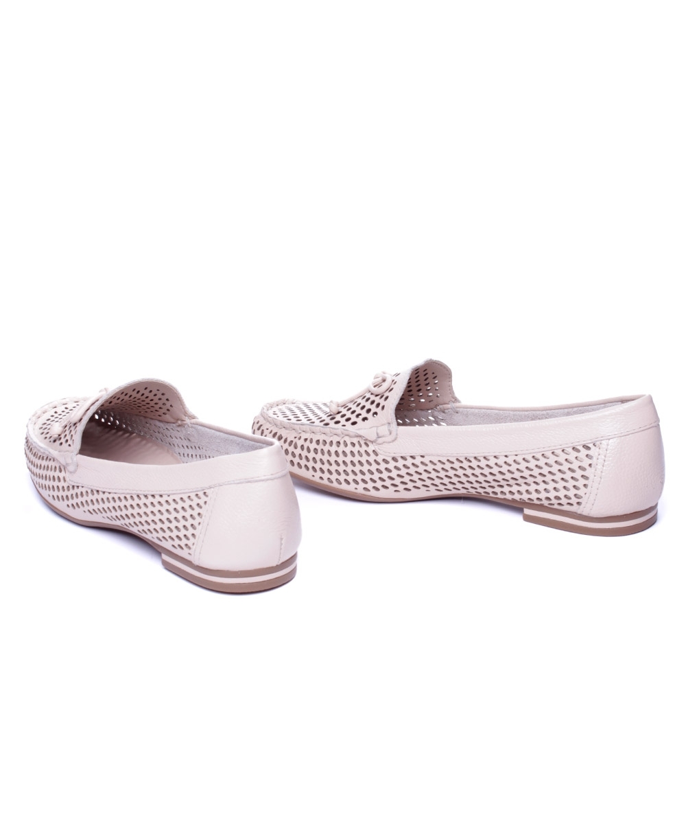Mocassim Feminino Luz Da Lua Laço Couro Bege