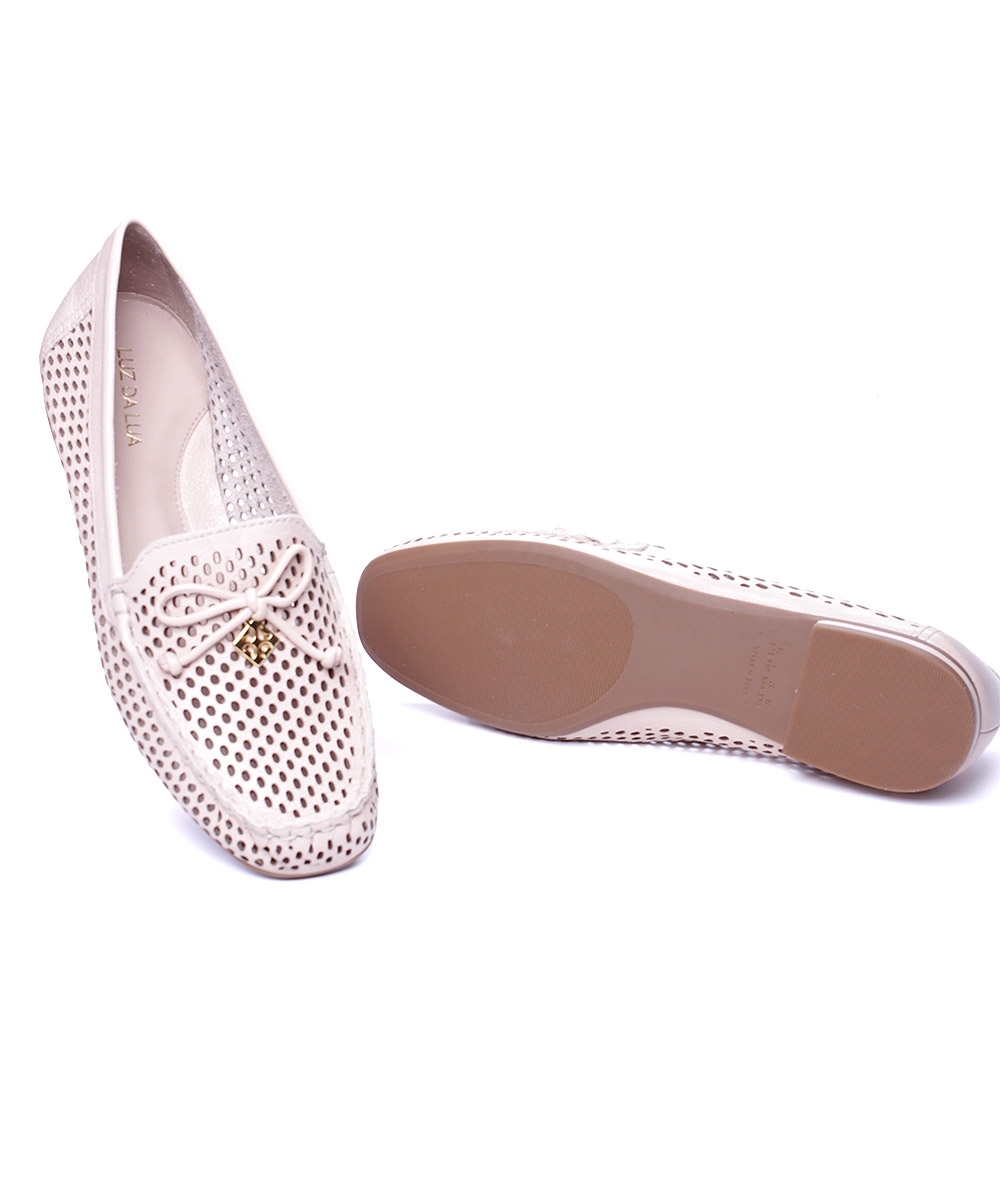 Mocassim Feminino Luz Da Lua Laço Couro Bege