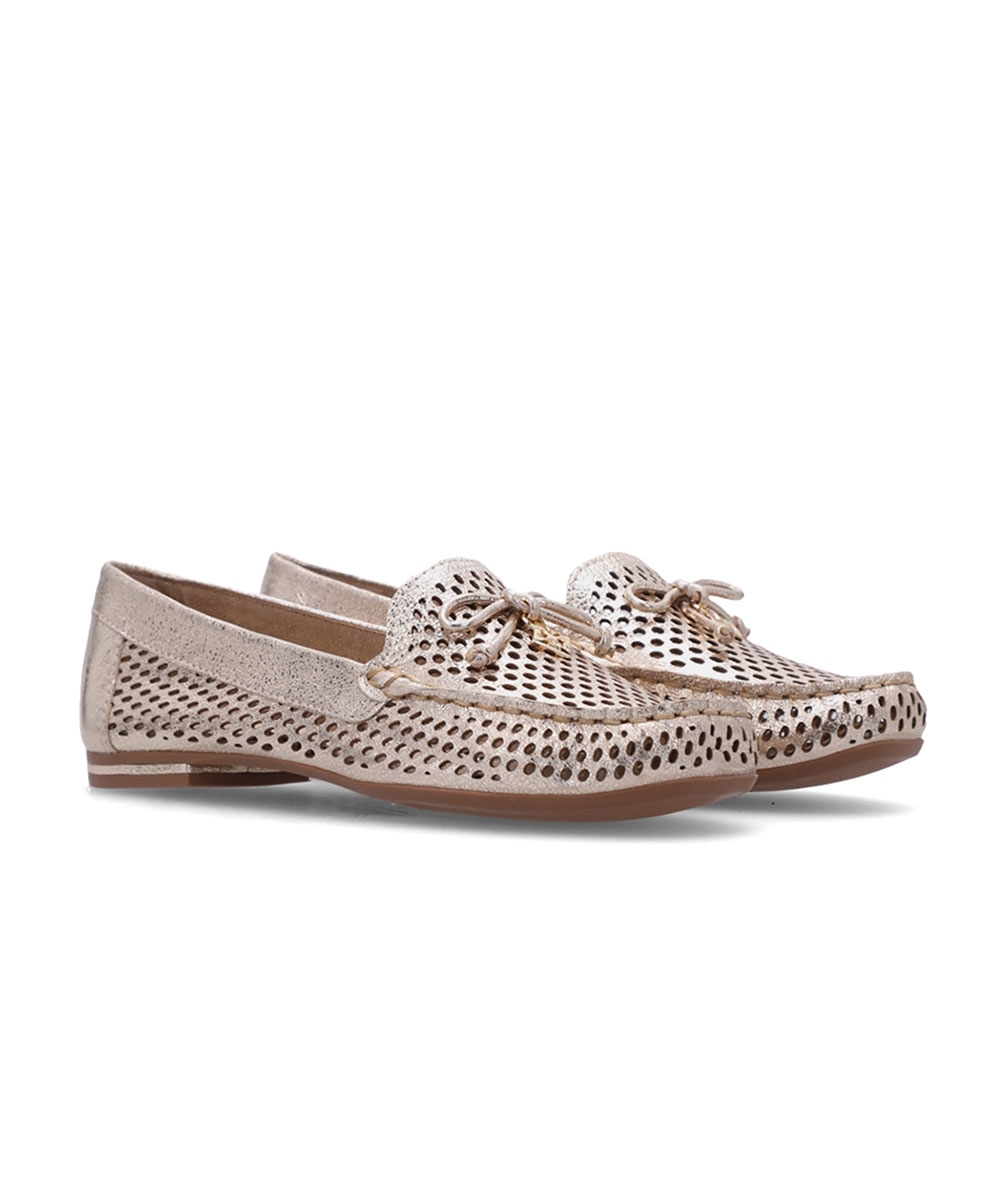 Mocassim Feminino Luz Da Lua Laço Couro Champanhe
