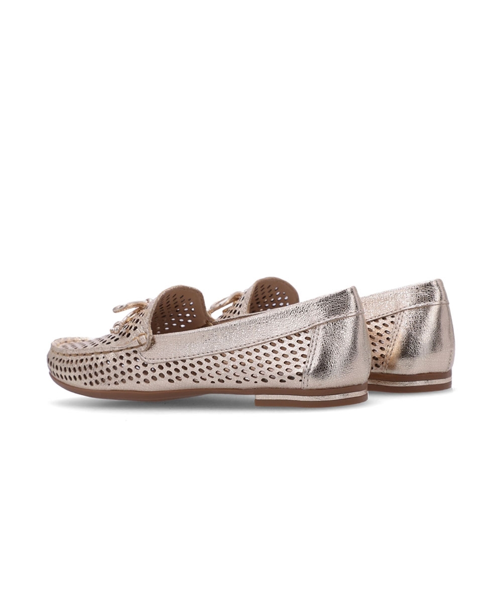 Mocassim Feminino Luz Da Lua Laço Couro Champanhe
