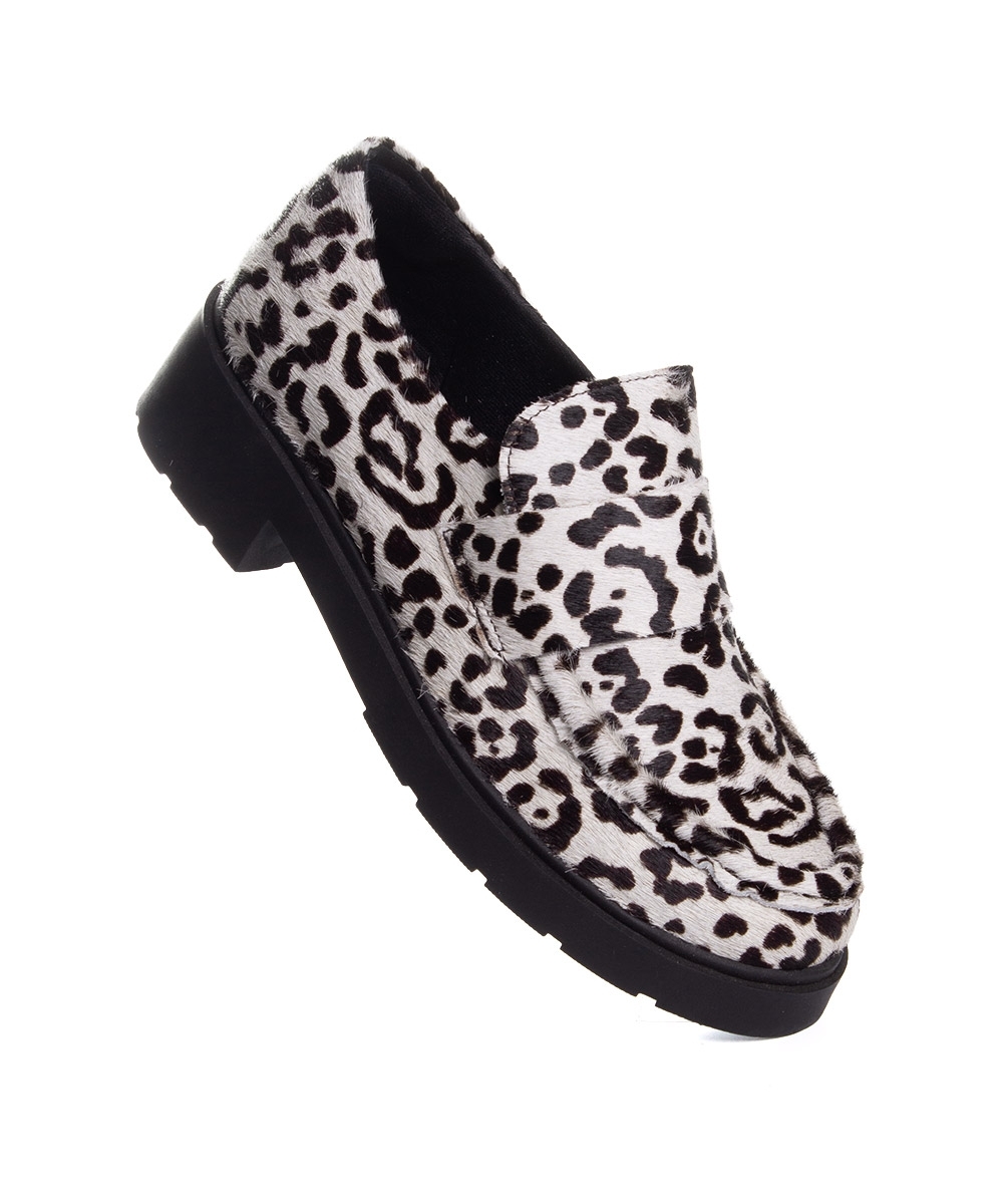 Mocassim Feminino Pixolé Salto Médio Couro Branco/preto