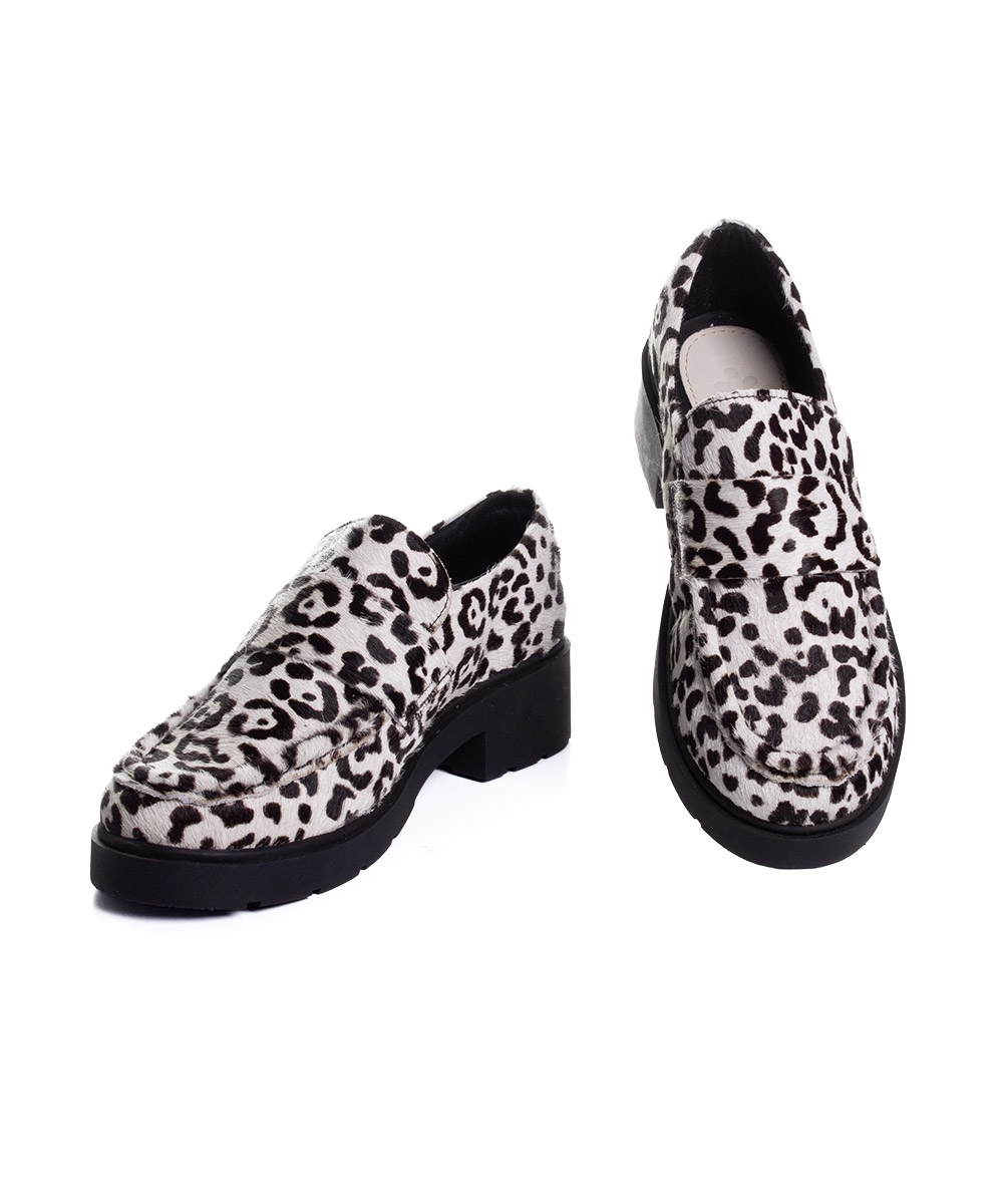 Mocassim Feminino Pixolé Salto Médio Couro Branco/preto