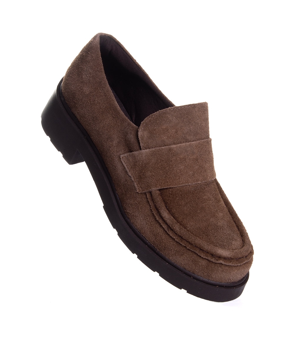 Mocassim Feminino Pixolé Salto Médio Couro Cafe