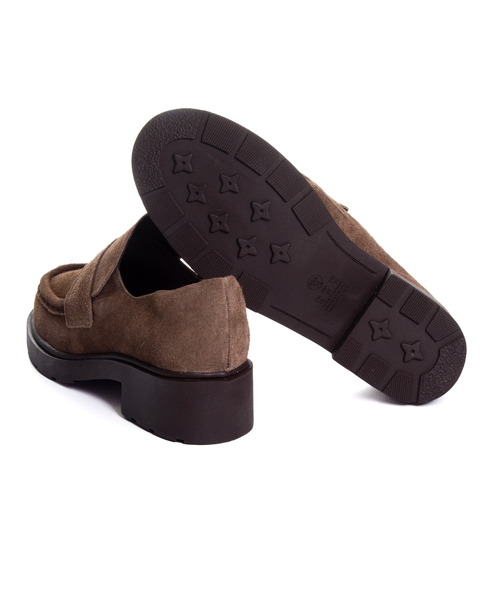 Mocassim Feminino Pixolé Salto Médio Couro Cafe