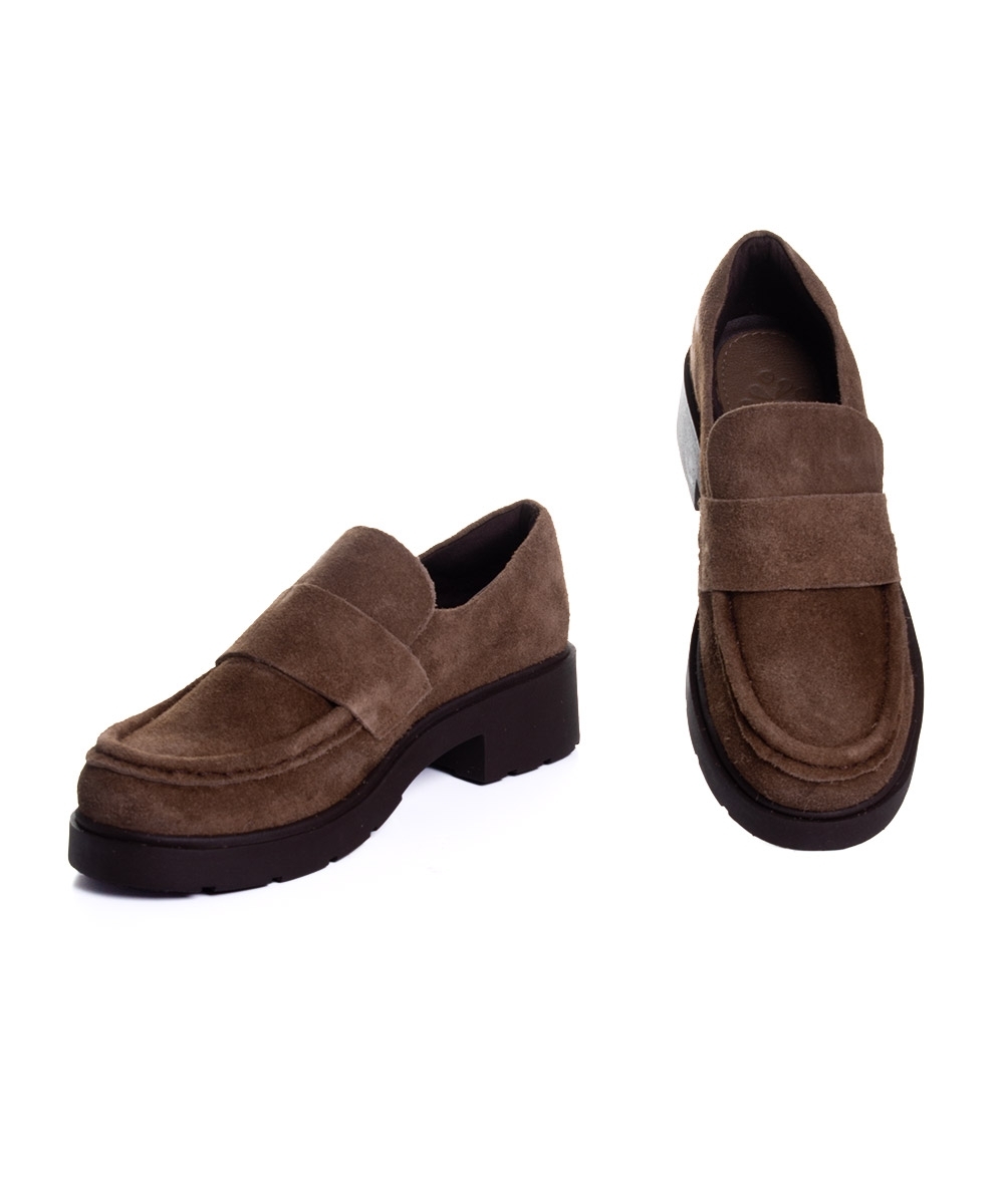 Mocassim Feminino Pixolé Salto Médio Couro Cafe