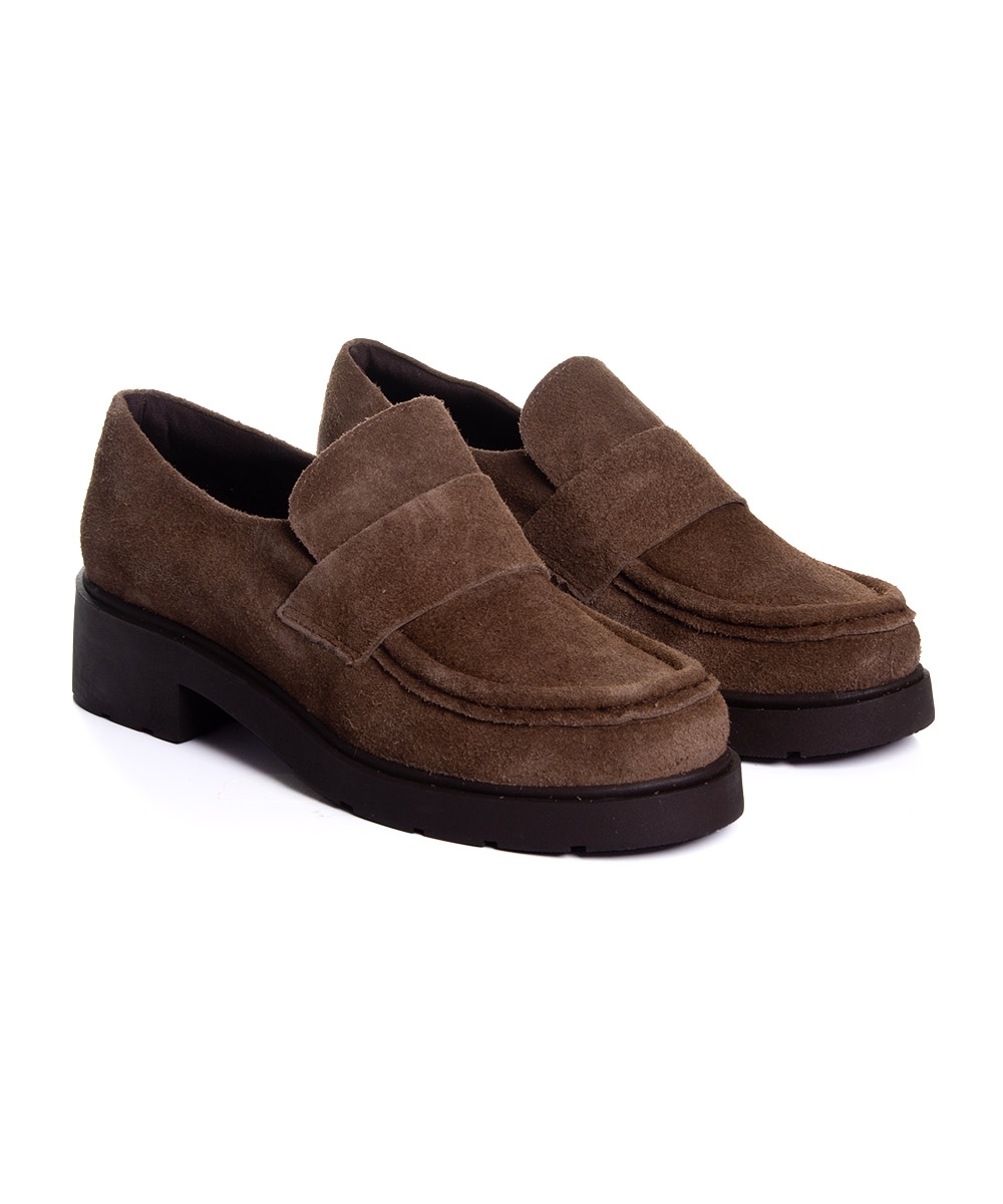 Mocassim Feminino Pixolé Salto Médio Couro Cafe