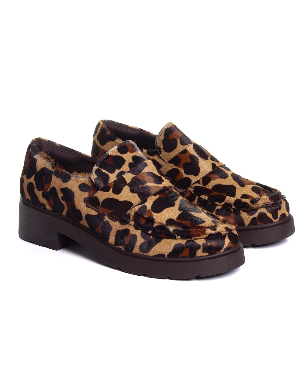 Mocassim Feminino Pixolé Salto Médio Couro Onça