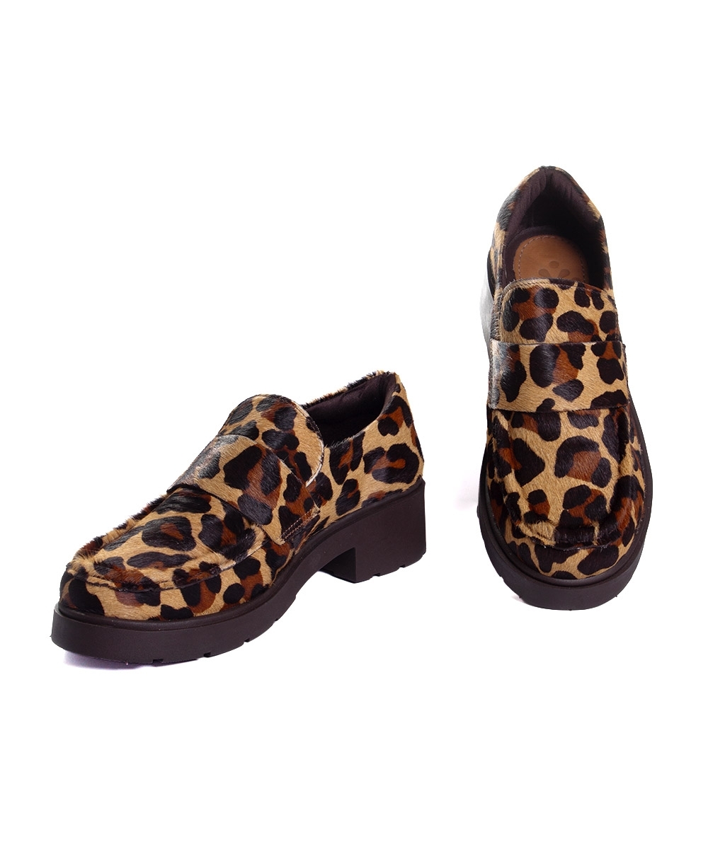 Mocassim Feminino Pixolé Salto Médio Couro Onça