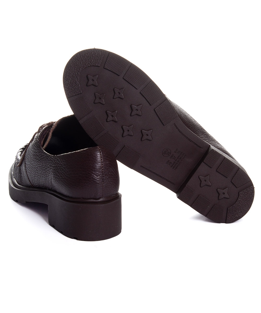 Sapato Oxford Feminino Pixolé Salto Médio Couro Cafe