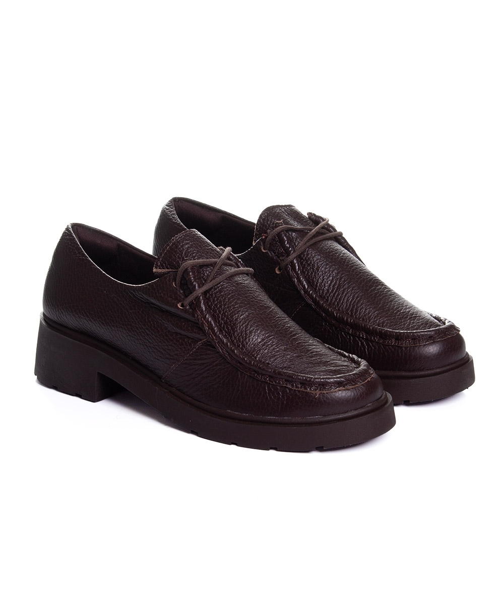 Sapato Oxford Feminino Pixolé Salto Médio Couro Cafe
