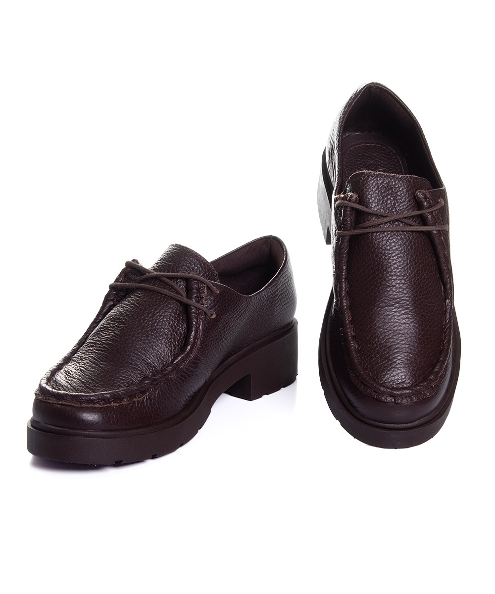 Sapato Oxford Feminino Pixolé Salto Médio Couro Cafe
