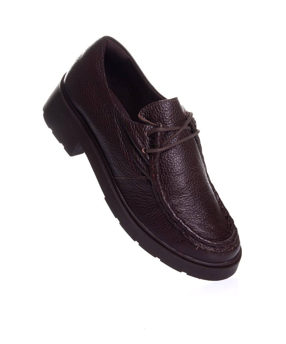 Sapato Oxford Feminino Pixolé Salto Médio Couro Cafe
