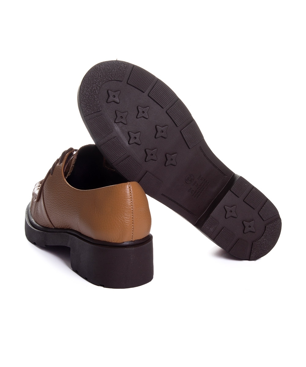 Sapato Oxford Feminino Pixolé Salto Médio Couro Capuccino