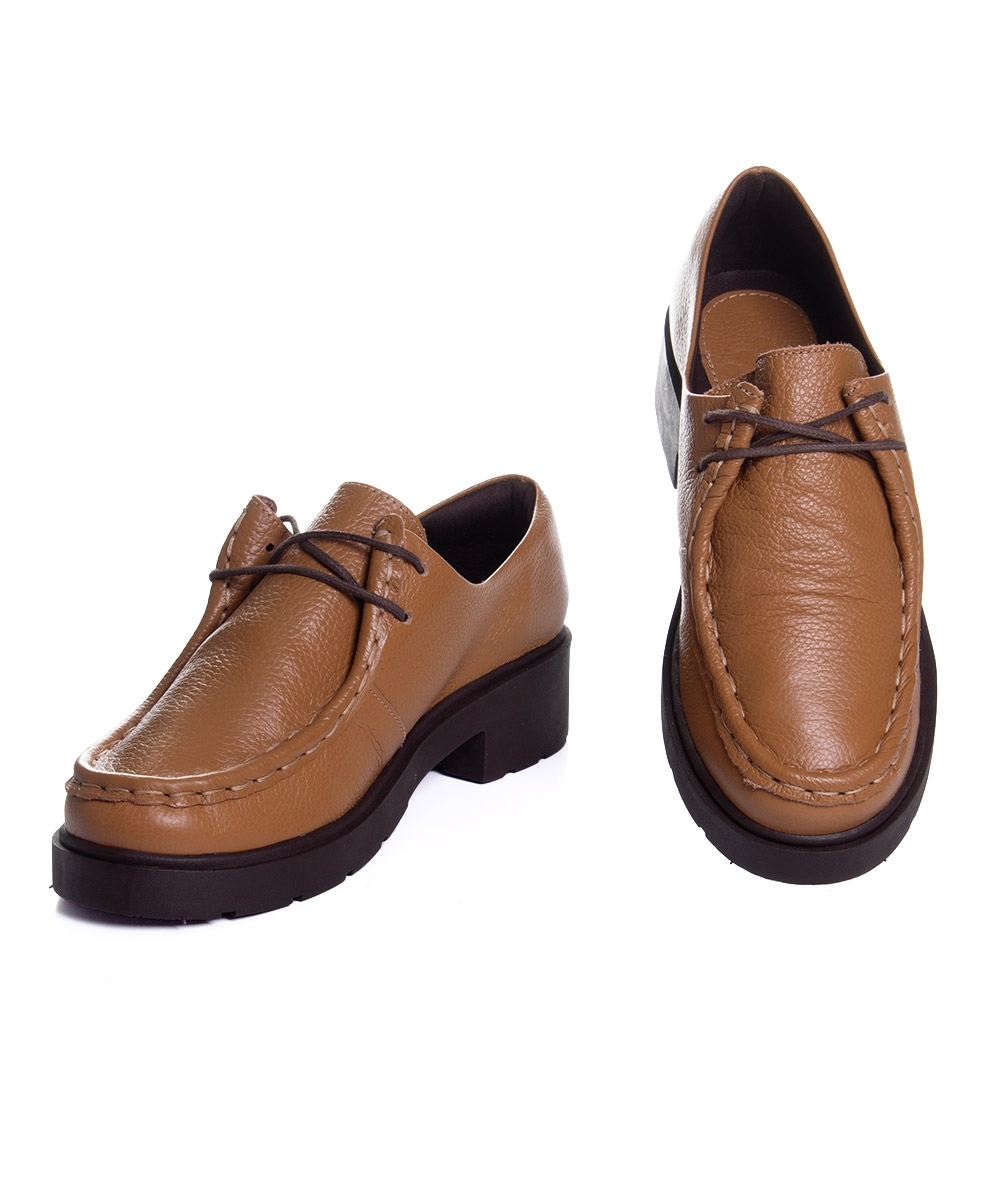 Sapato Oxford Feminino Pixolé Salto Médio Couro Capuccino