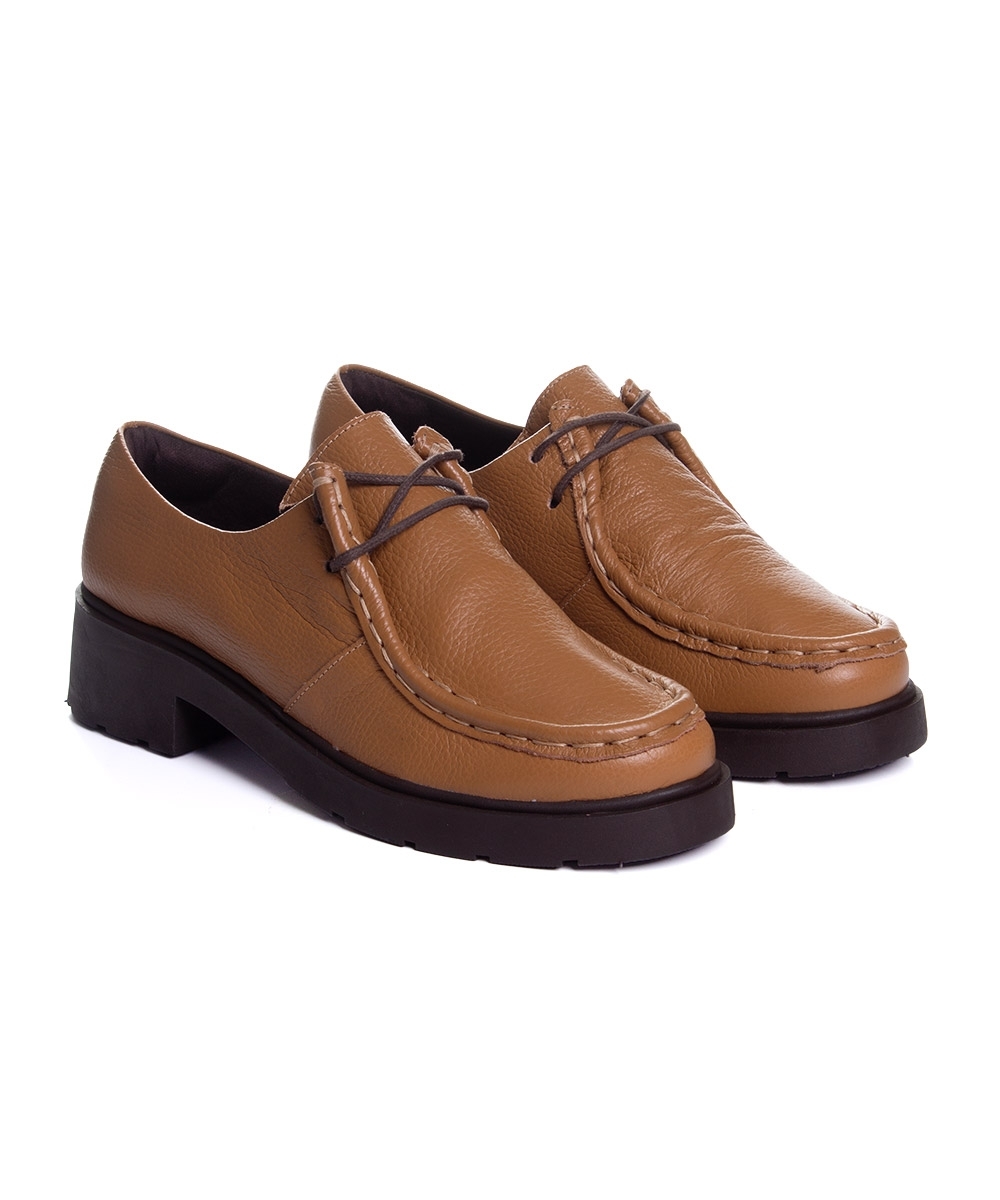 Sapato Oxford Feminino Pixolé Salto Médio Couro Capuccino