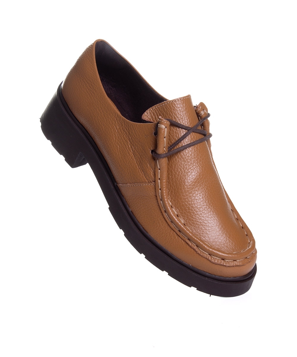 Sapato Oxford Feminino Pixolé Salto Médio Couro Capuccino