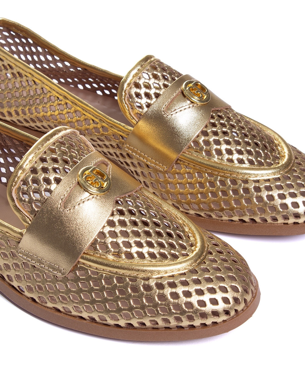 Mocassim Feminino Giulia Domna Couro Dourado