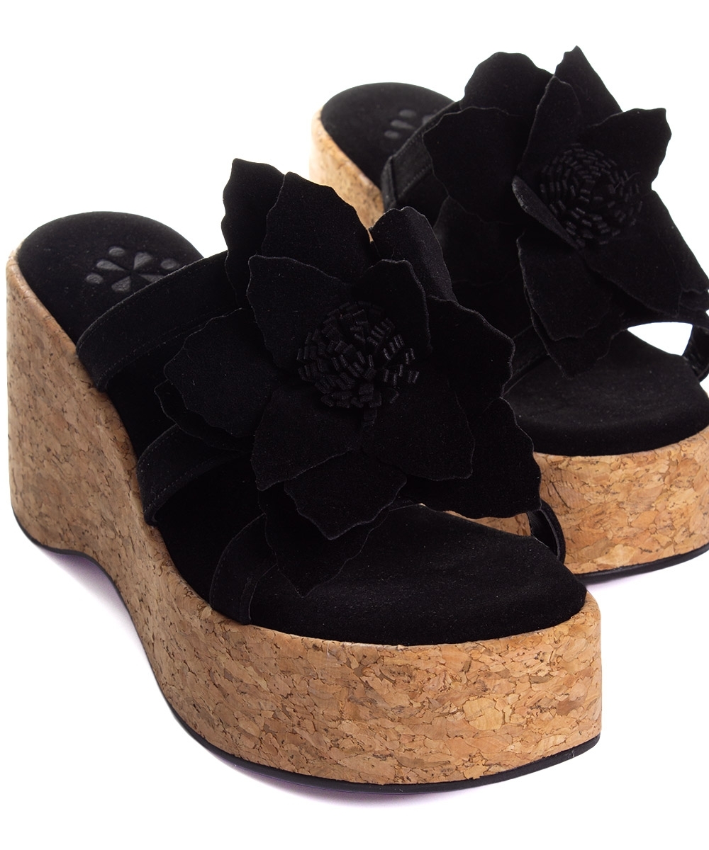 Tamanco Pixolé Anabela Flor Preto