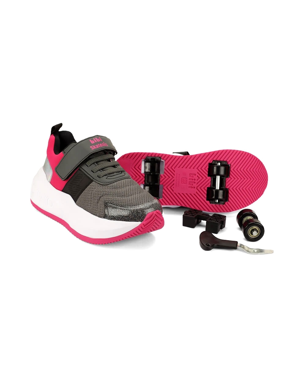 Tênis Infantil Bibi Com Rodinhas Skatenis Skts-01 Cinza/rosa