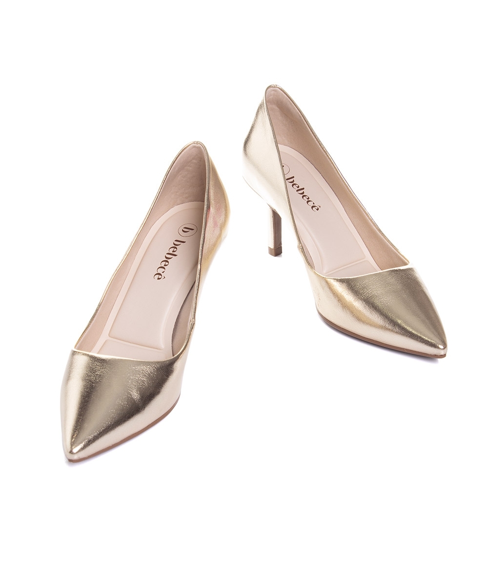 Scarpin Bebecê Salto Médio Fino Dourado