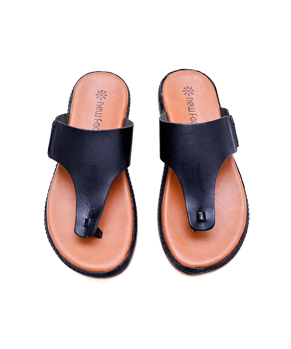 Tamanco New Face Flat Couro. Preto