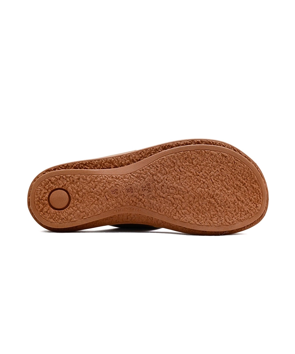 Tamanco New Face Flat Couro. Caramelo